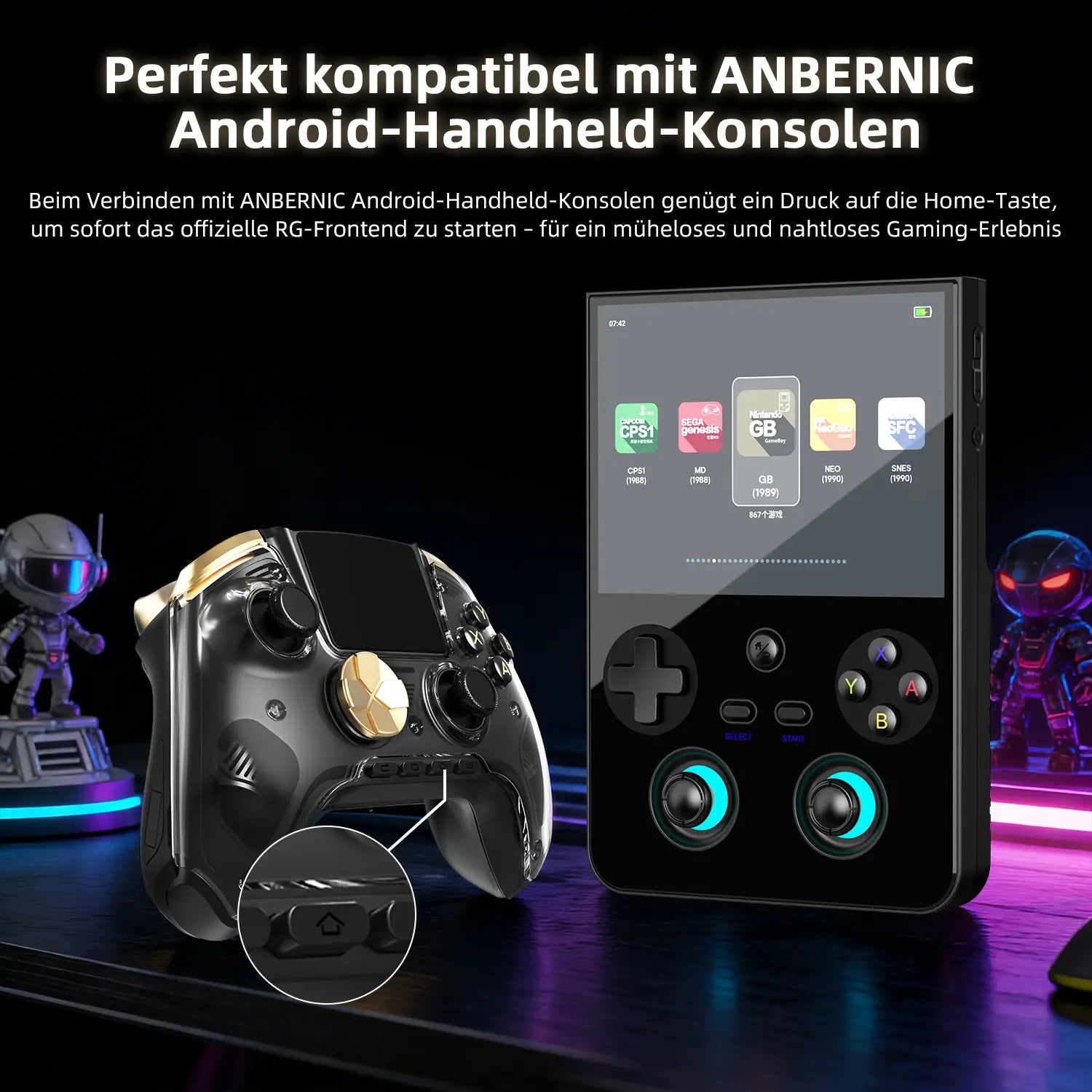 ANBERNIC Game-Controller kompatibel mit Android-Handheld-Konsolen und RG-Frontend