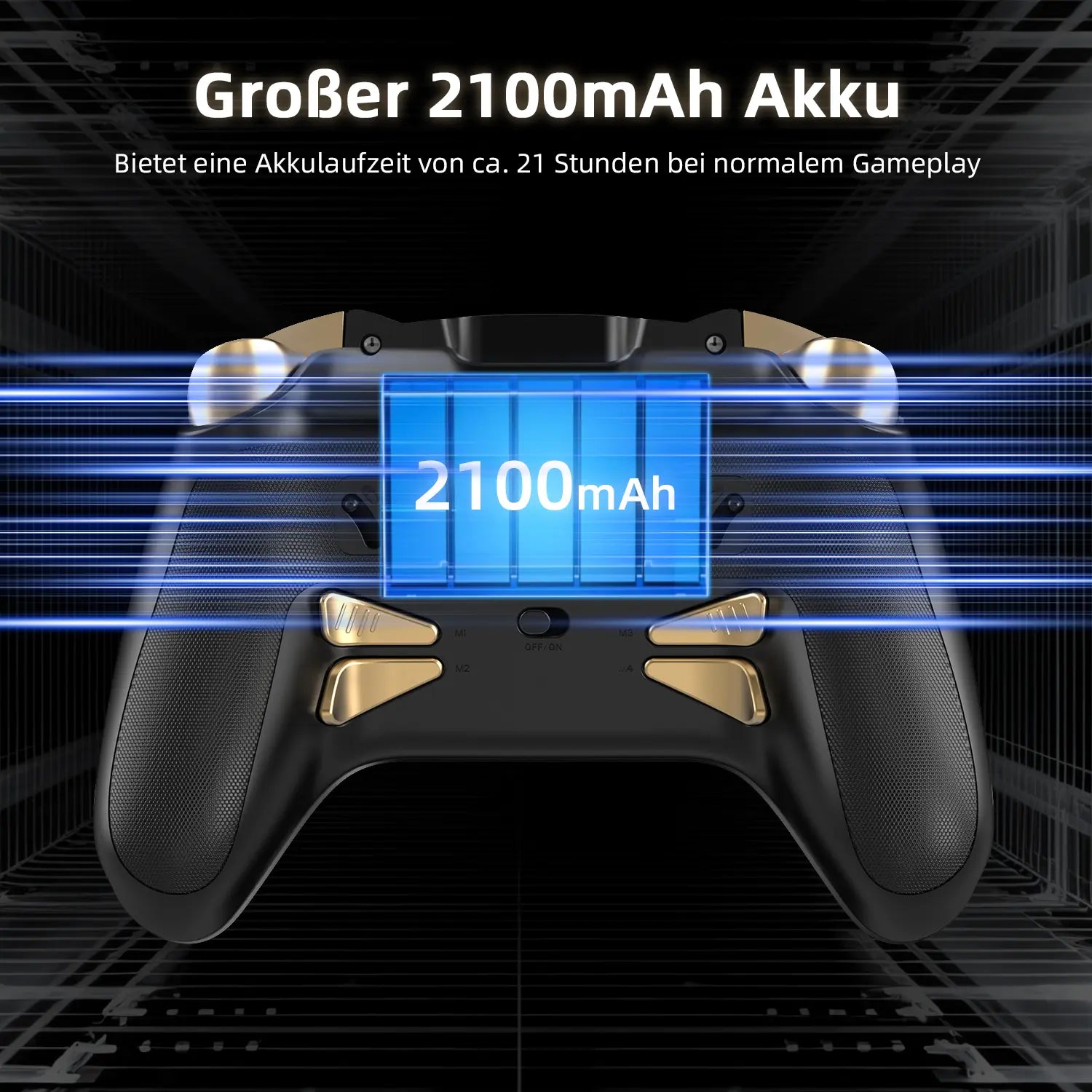 2100mAh großer Akku mit 21 Stunden Akkulaufzeit für Game-Controller