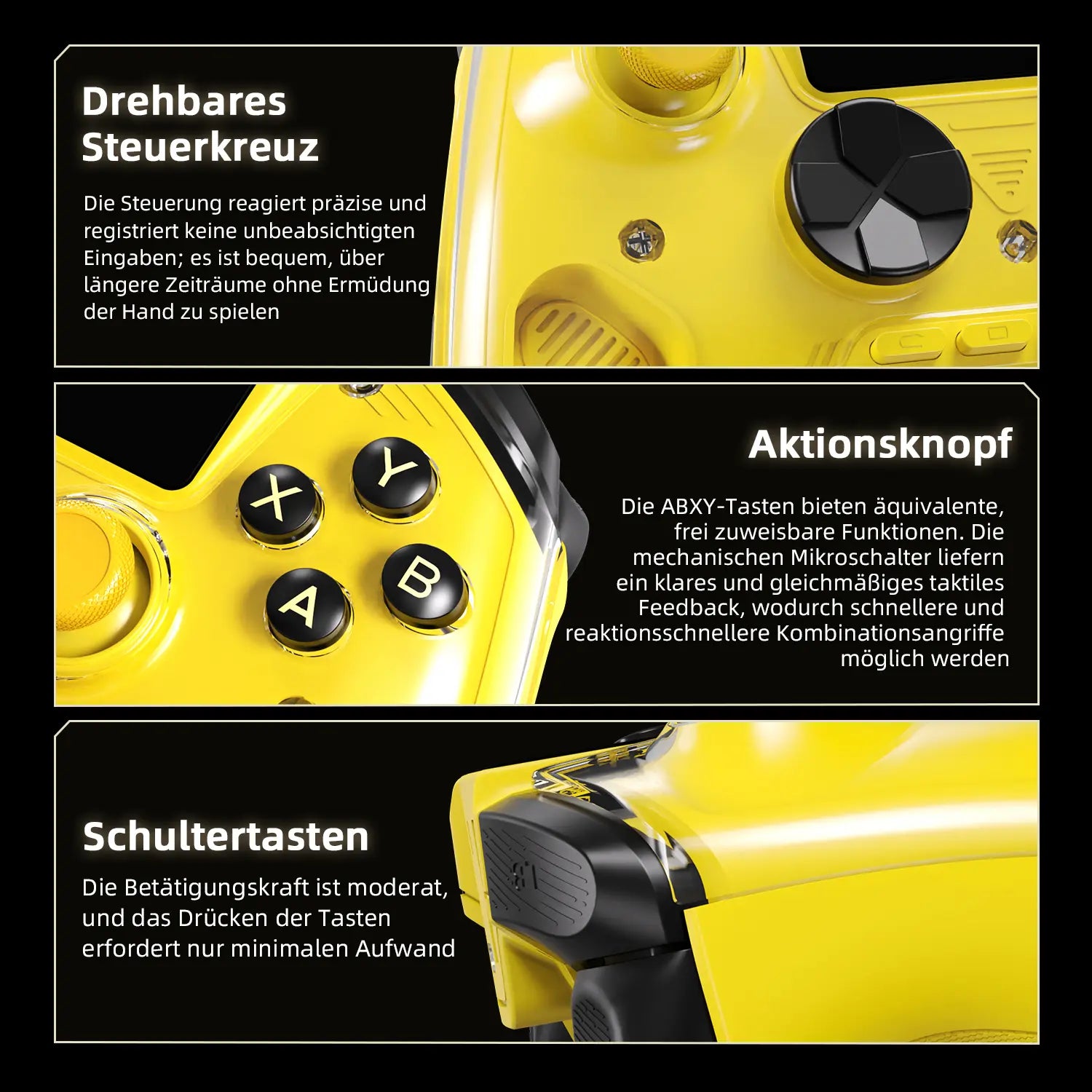 Rotierendes Steuerkreuz und mechanische ABXY-Tasten für reaktionsschnelles Gaming