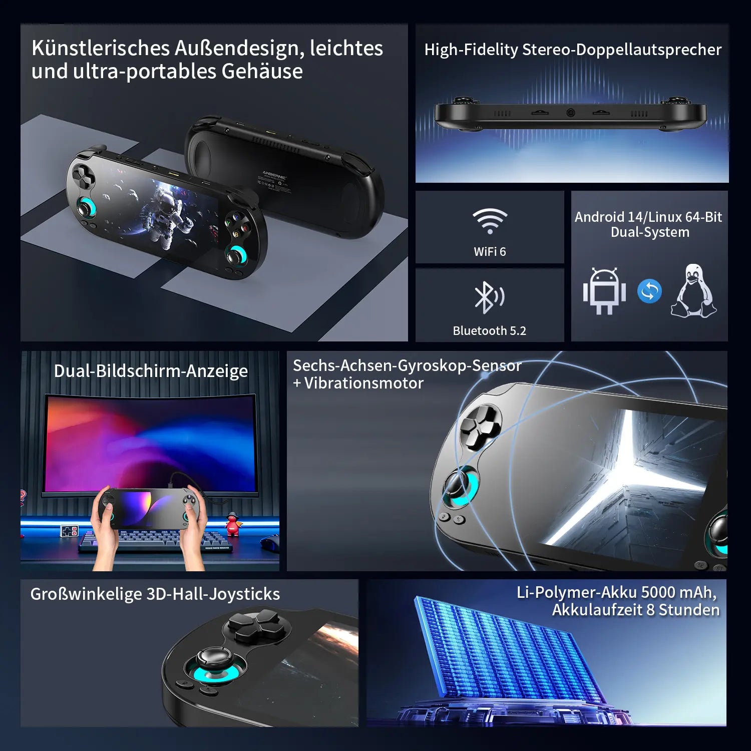 Handheld-Funktionen: Hall-Joysticks 5000mAh Akku WiFi 6