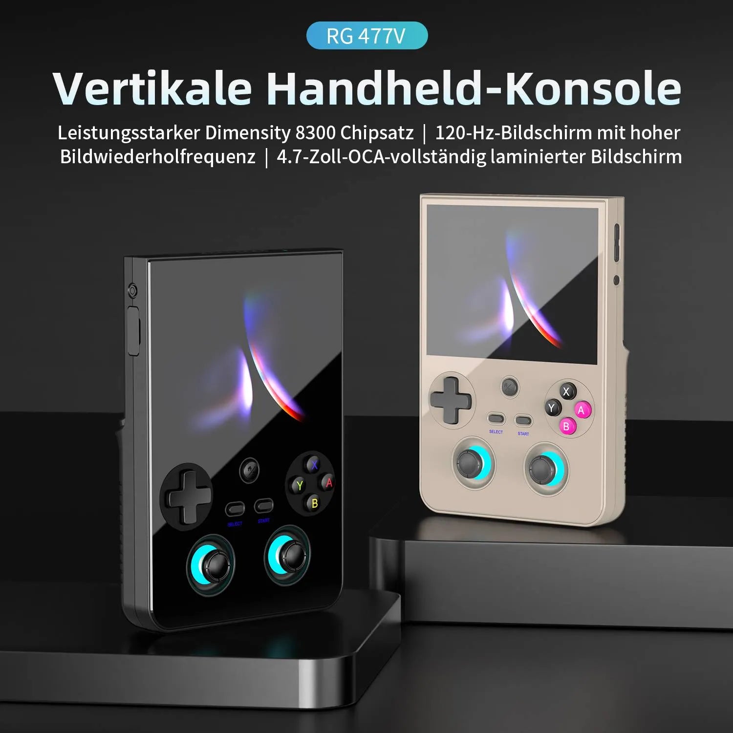 Anbernic RG 477V Retro-Handheld-Konsole Vorderansicht mit 4,7-Zoll-120Hz-Display